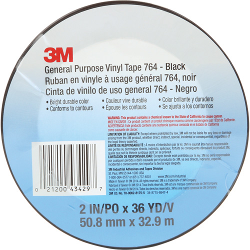 764 General-Purpose Vinyl Tape, 50.8 mm (2") W x 32.9 m (108') L, 5 mils, Black Air Extreme Inc.