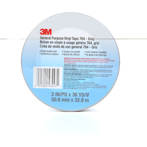 764 General-Purpose Vinyl Tape, 50.8 mm (2") W x 32.9 m (108') L, 5 mils, Grey Air Extreme Inc.