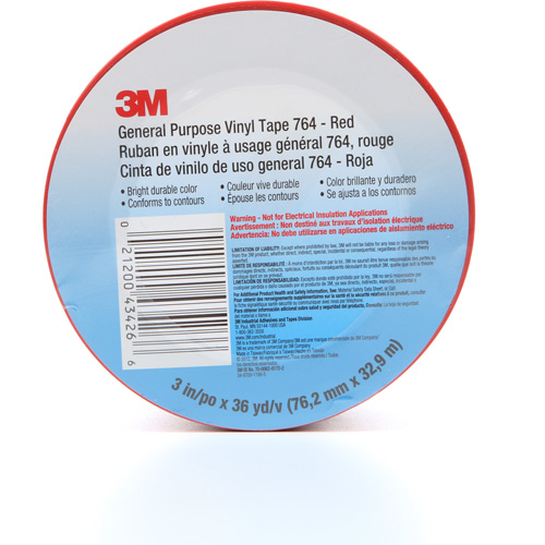 Ruban en vinyle pour travaux g&eacute;n&eacute;raux 764, 76 mm (3") la x 32,9 m (108') lo, 5 mils, Rouge Air Extreme Inc.