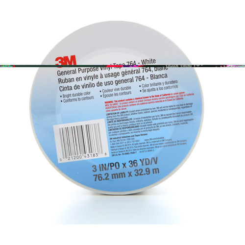 764 General-Purpose Vinyl Tape, 76 mm (3") W x 32.9 m (108') L, 5 mils, White Air Extreme Inc.