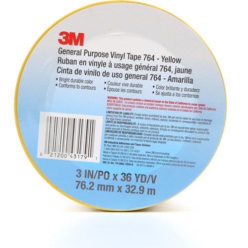 764 General-Purpose Vinyl Tape, 76 mm (3") W x 32.9 m (108') L, 5 mils, Yellow Air Extreme Inc.
