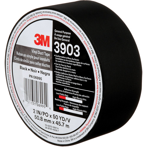 3903 Vinyl Duct Tape, 48 mm (2") W x 45 m (148') L, 6.5 mils, Black Air Extreme Inc.