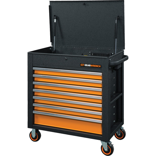 Chariot &agrave; outils s&eacute;rie GSX avec dessus inclin&eacute;, 7 tiroirs, 35" lo x 20" la x 39" h, Noir/Orange Air Extreme Inc.