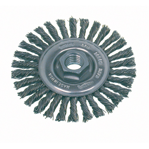 Brosse rotative &agrave; fils nou&eacute;s pour petites meuleuses haute vitesse, pour passe de fond, Dia. 4", Fils 0,02", Arbre 5/8"-11, Acier inoxydable Air Extreme Inc.