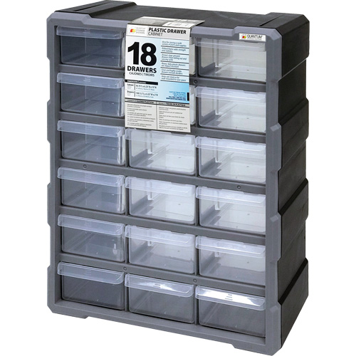 Drawer Cabinet, Plastic, 18 Drawers, 15" x 6-1/4" x 18-3/4", Black Air Extreme Inc.