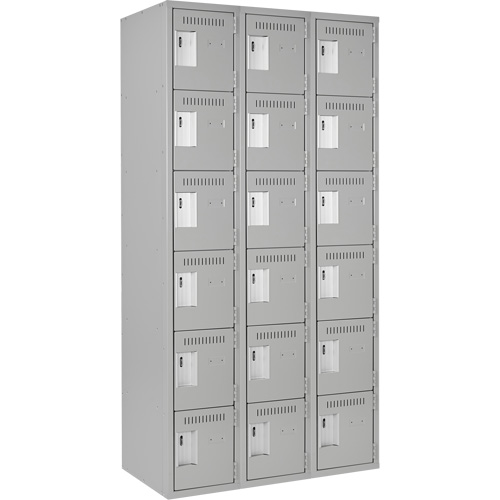 Clean Line Lockerettes, 6 -tier, Bank of 3, 36" x 18" x 72", Steel, Grey, Rivet (Assembled) Air Extreme Inc.