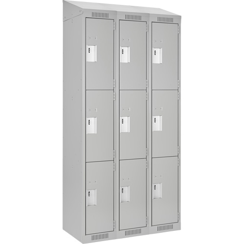 Clean Line Lockers, 3 -tier, Bank of 3, 36" x 18" x 78", Steel, Grey, Rivet (Assembled) Air Extreme Inc.