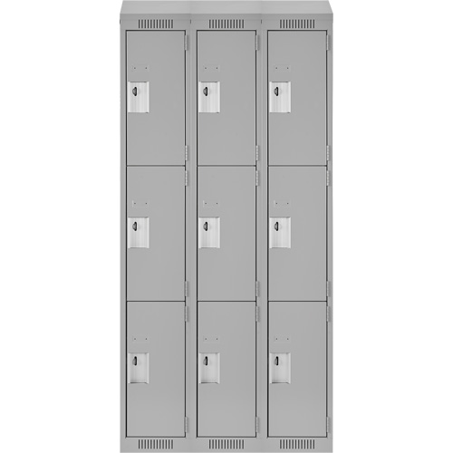 Clean Line Lockers, 3 -tier, Bank of 3, 36" x 18" x 78", Steel, Grey, Rivet (Assembled) Air Extreme Inc.