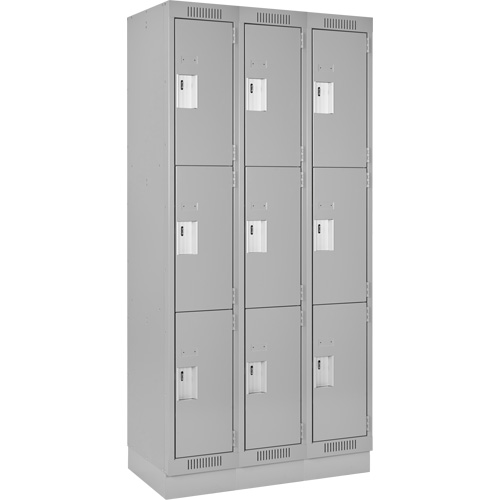Clean Line Lockers, 3 -tier, Bank of 3, 36" x 18" x 76", Steel, Grey, Rivet (Assembled) Air Extreme Inc.