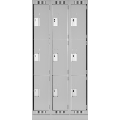 Clean Line Lockers, 3 -tier, Bank of 3, 36" x 18" x 76", Steel, Grey, Rivet (Assembled) Air Extreme Inc.