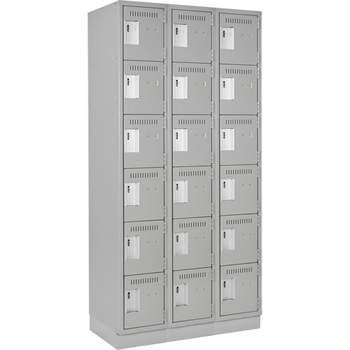 Clean Line Lockerette, 6 -tier, Bank of 3, 36" x 18" x 76", Steel, Grey, Rivet (Assembled) Air Extreme Inc.