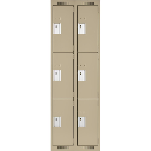 Clean Line Lockers, 3 -tier, Bank of 2, 24" x 18" x 72", Steel, Beige, Rivet (Assembled) Air Extreme Inc.