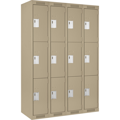 Clean Line Lockers, 3 -tier, Bank of 4, 48" x 18" x 72", Steel, Beige, Rivet (Assembled) Air Extreme Inc.