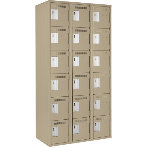 Clean Line Lockerette, 6 -tier, Bank of 3, 36" x 18" x 72", Steel, Beige, Rivet (Assembled) Air Extreme Inc.