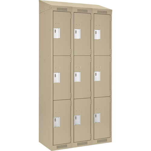 Clean Line Lockers, 3 -tier, Bank of 3, 36" x 18" x 78", Steel, Beige, Rivet (Assembled) Air Extreme Inc.