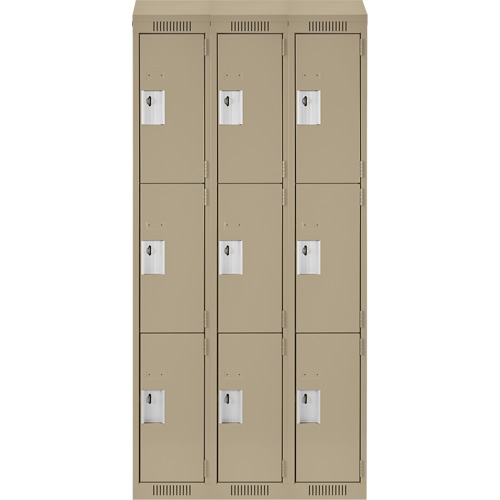 Clean Line Lockers, 3 -tier, Bank of 3, 36" x 18" x 78", Steel, Beige, Rivet (Assembled) Air Extreme Inc.