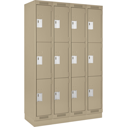 Clean Line Lockers, 3 -tier, Bank of 4, 48" x 18" x 76", Steel, Beige, Rivet (Assembled) Air Extreme Inc.