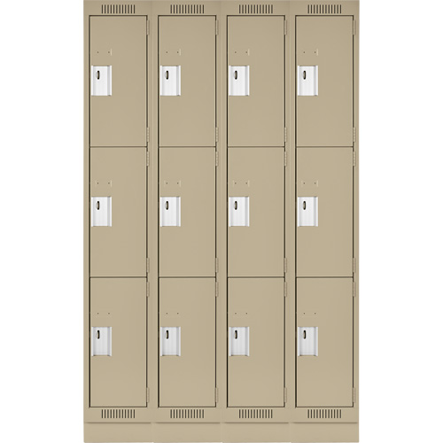 Clean Line Lockers, 3 -tier, Bank of 4, 48" x 18" x 76", Steel, Beige, Rivet (Assembled) Air Extreme Inc.