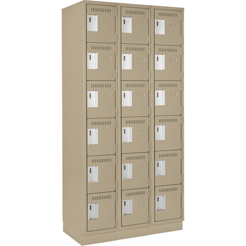 Clean Line Lockerette, 6 -tier, Bank of 3, 36" x 18" x 76", Steel, Beige, Rivet (Assembled) Air Extreme Inc.
