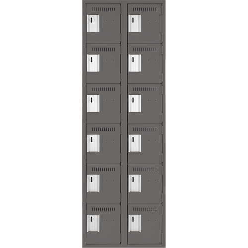 Clean Line Lockerette, 6 -tier, Bank of 2, 24" x 18" x 72", Steel, Charcoal, Rivet (Assembled) Air Extreme Inc.