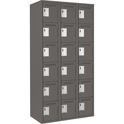 Clean Line Lockerette, 6 -tier, Bank of 3, 36" x 18" x 72", Steel, Charcoal, Rivet (Assembled) Air Extreme Inc.