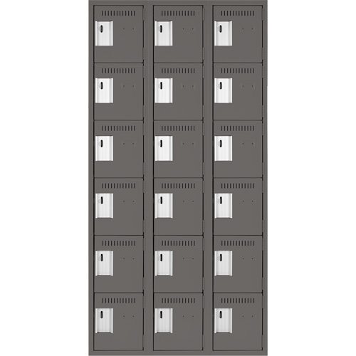 Clean Line Lockerette, 6 -tier, Bank of 3, 36" x 18" x 72", Steel, Charcoal, Rivet (Assembled) Air Extreme Inc.