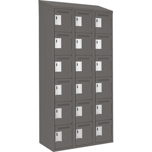 Clean Line Lockerette, 6 -tier, Bank of 3, 36" x 18" x 78", Steel, Charcoal, Rivet (Assembled) Air Extreme Inc.