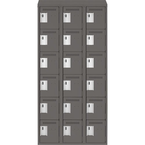 Clean Line Lockerette, 6 -tier, Bank of 3, 36" x 18" x 78", Steel, Charcoal, Rivet (Assembled) Air Extreme Inc.