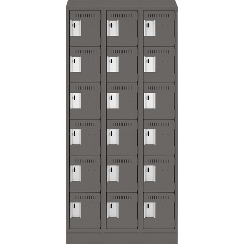 Clean Line Lockerette, 6 -tier, Bank of 3, 36" x 18" x 82", Steel, Charcoal, Rivet (Assembled) Air Extreme Inc.