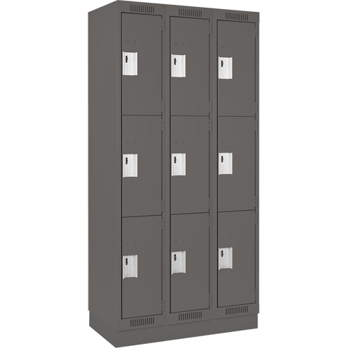 Clean Line Lockers, 3 -tier, Bank of 3, 36" x 18" x 76", Steel, Charcoal, Rivet (Assembled) Air Extreme Inc.