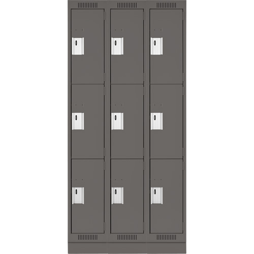 Clean Line Lockers, 3 -tier, Bank of 3, 36" x 18" x 76", Steel, Charcoal, Rivet (Assembled) Air Extreme Inc.