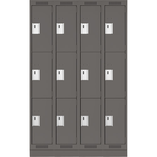 Clean Line Lockers, 3 -tier, Bank of 4, 48" x 18" x 76", Steel, Charcoal, Rivet (Assembled) Air Extreme Inc.