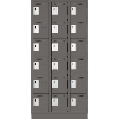 Clean Line Lockerette, 6 -tier, Bank of 3, 36" x 18" x 76", Steel, Charcoal, Rivet (Assembled) Air Extreme Inc.