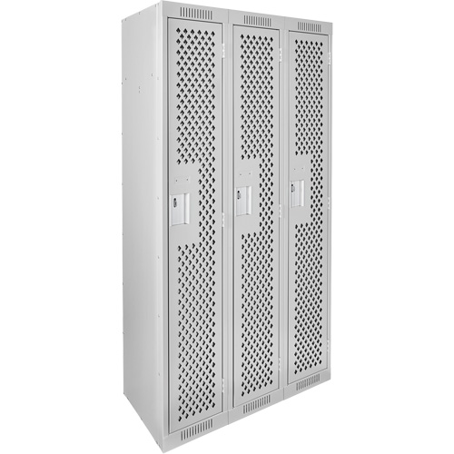 Clean Line Lockers, Bank of 3, 36" x 12" x 72", Steel, Grey, Rivet (Assembled), Perforated Air Extreme Inc.