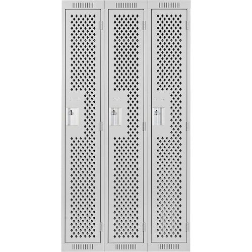 Clean Line Lockers, Bank of 3, 36" x 12" x 72", Steel, Grey, Rivet (Assembled), Perforated Air Extreme Inc.