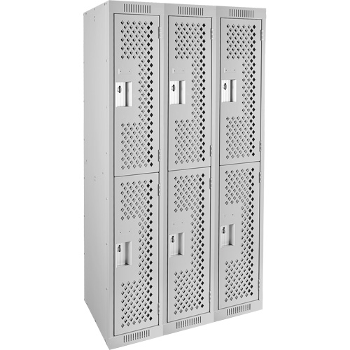 Clean Line Lockers, 2 -tier, Bank of 3, 36" x 15" x 72", Steel, Grey, Rivet (Assembled), Perforated Air Extreme Inc.