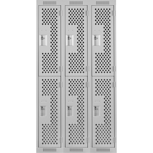 Clean Line Lockers, 2 -tier, Bank of 3, 36" x 15" x 72", Steel, Grey, Rivet (Assembled), Perforated Air Extreme Inc.