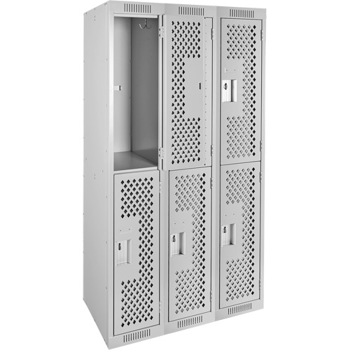 Clean Line Lockers, 2 -tier, Bank of 3, 36" x 15" x 72", Steel, Grey, Rivet (Assembled), Perforated Air Extreme Inc.
