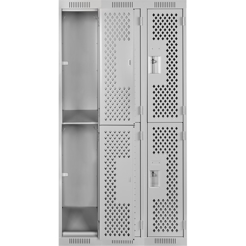 Clean Line Lockers, 2 -tier, Bank of 3, 36" x 15" x 72", Steel, Grey, Rivet (Assembled), Perforated Air Extreme Inc.