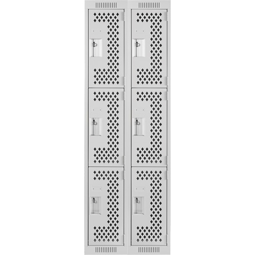 Clean Line Lockers, 3 -tier, Bank of 2, 24" x 12" x 72", Steel, Grey, Rivet (Assembled), Perforated Air Extreme Inc.