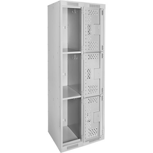 Clean Line Lockers, 3 -tier, Bank of 2, 24" x 12" x 72", Steel, Grey, Rivet (Assembled), Perforated Air Extreme Inc.