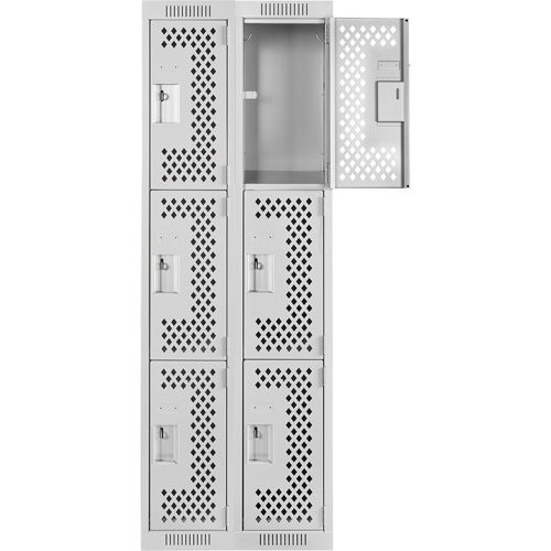 Clean Line Lockers, 3 -tier, Bank of 2, 24" x 12" x 72", Steel, Grey, Rivet (Assembled), Perforated Air Extreme Inc.