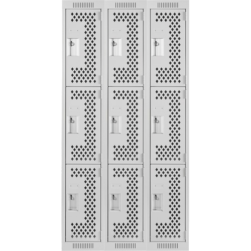 Clean Line Lockers, 3 -tier, Bank of 3, 36" x 12" x 72", Steel, Grey, Rivet (Assembled), Perforated Air Extreme Inc.