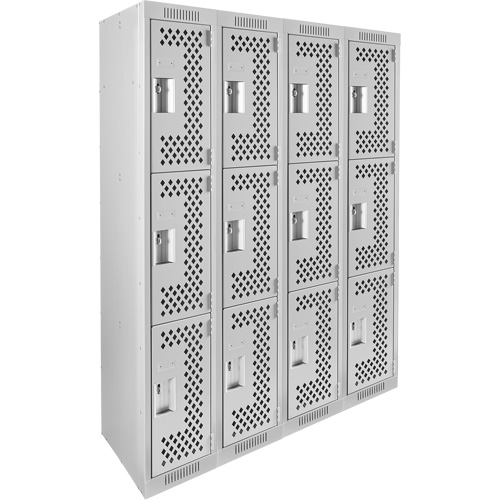 Casiers Clean Line, 3 niveaux, Bloc de 4, 48" x 12" x 72", Acier, Gris, Rivet (assembl&eacute;), Perfor&eacute; Air Extreme Inc.