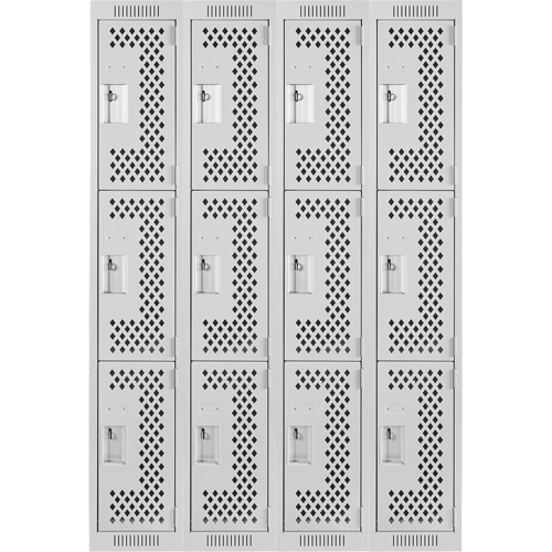 Casiers Clean Line, 3 niveaux, Bloc de 4, 48" x 12" x 72", Acier, Gris, Rivet (assembl&eacute;), Perfor&eacute; Air Extreme Inc.