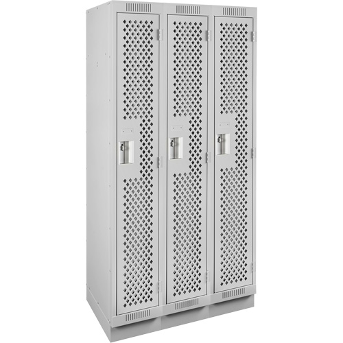 Clean Line Lockers, Bank of 3, 36" x 15" x 76", Steel, Grey, Rivet (Assembled), Perforated Air Extreme Inc.