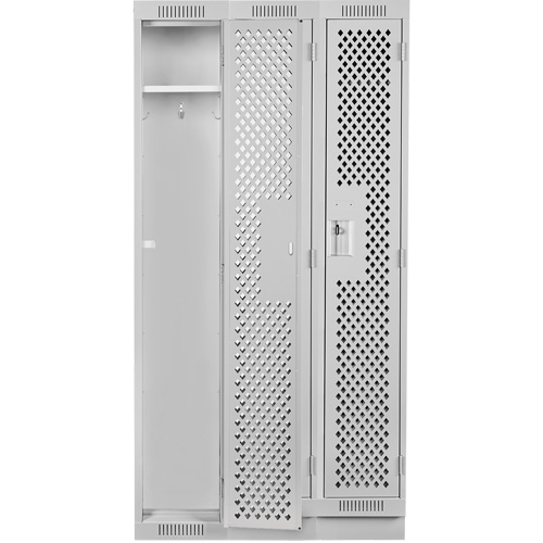 Clean Line Lockers, Bank of 3, 36" x 15" x 76", Steel, Grey, Rivet (Assembled), Perforated Air Extreme Inc.
