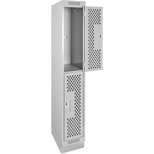 Clean Line Lockers, 2 -tier, 12" x 15" x 76", Steel, Grey, Rivet (Assembled), Perforated Air Extreme Inc.