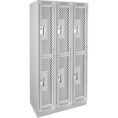 Clean Line Lockers, 2 -tier, Bank of 3, 36" x 15" x 76", Steel, Grey, Rivet (Assembled), Perforated Air Extreme Inc.