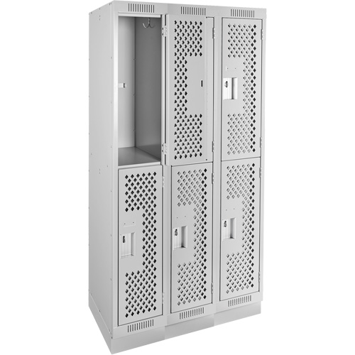 Clean Line Lockers, 2 -tier, Bank of 3, 36" x 15" x 76", Steel, Grey, Rivet (Assembled), Perforated Air Extreme Inc.